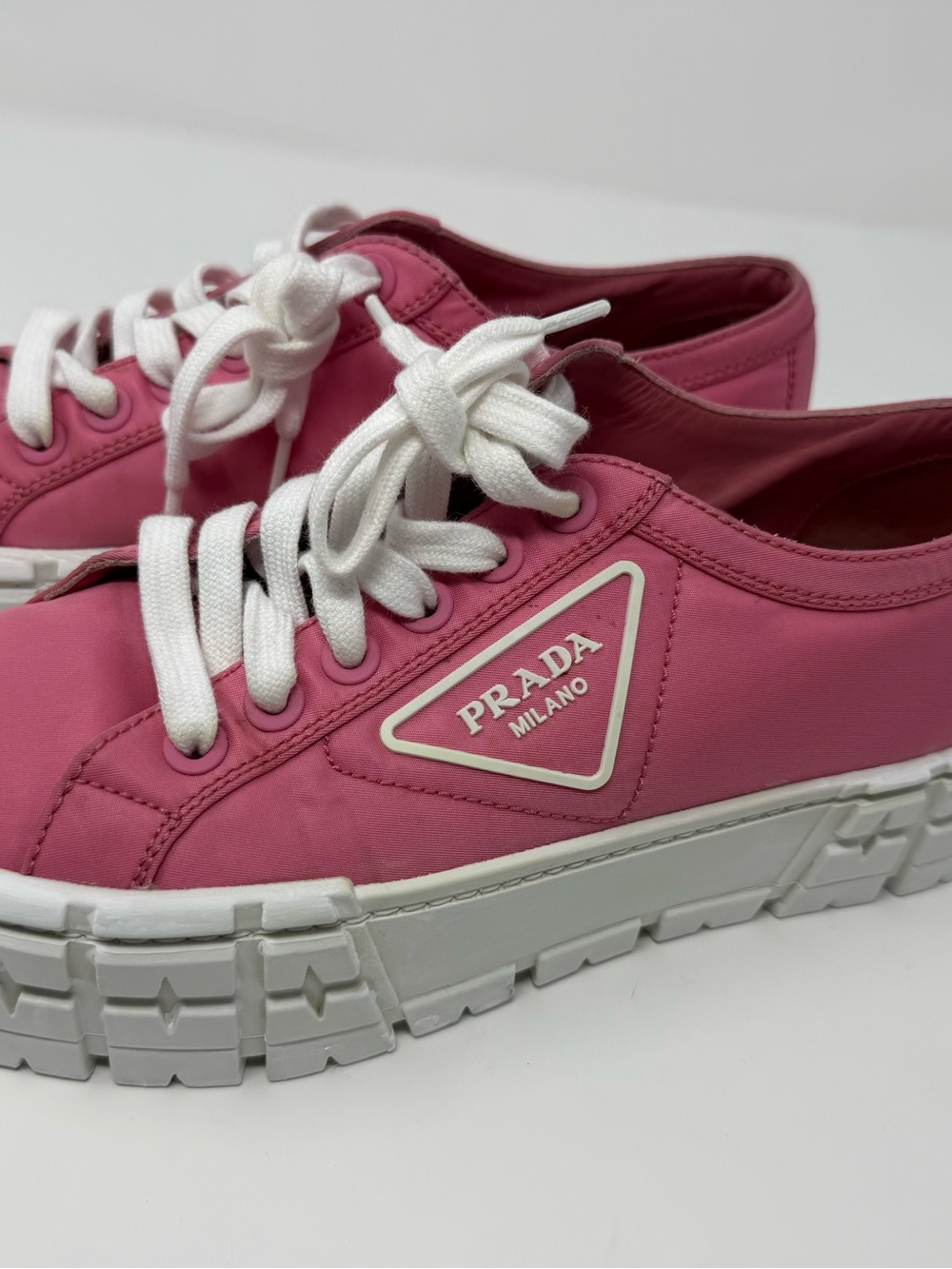 Prada Hot Pink Platform Lace-Up Sneakers